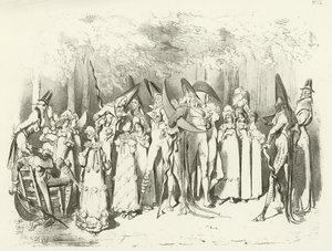 Fashions onder The Directory 1798. The Incroyables (gravure) door Gustave Dore